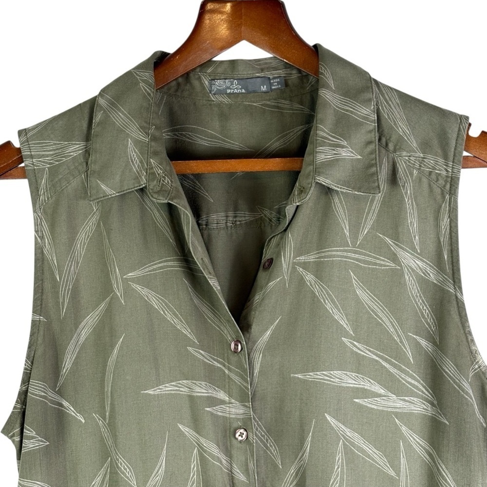 prAna Weekend Escape Romper Rye Green Leaves Print Tencel M One-Piece - Picture 5 of 12